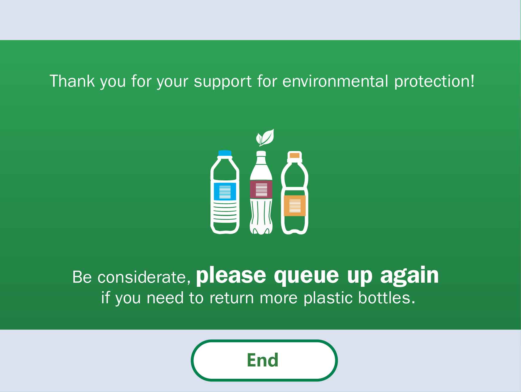 Bottle is screened against the following criteria: 1. with verifiable barcode; 2. volume between 100mL and 2L; 3. No liquid remains in the bottle; 4. No deformation on bottle